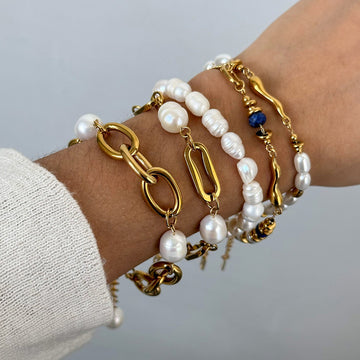 Stainless steel pearl stacked bracelet