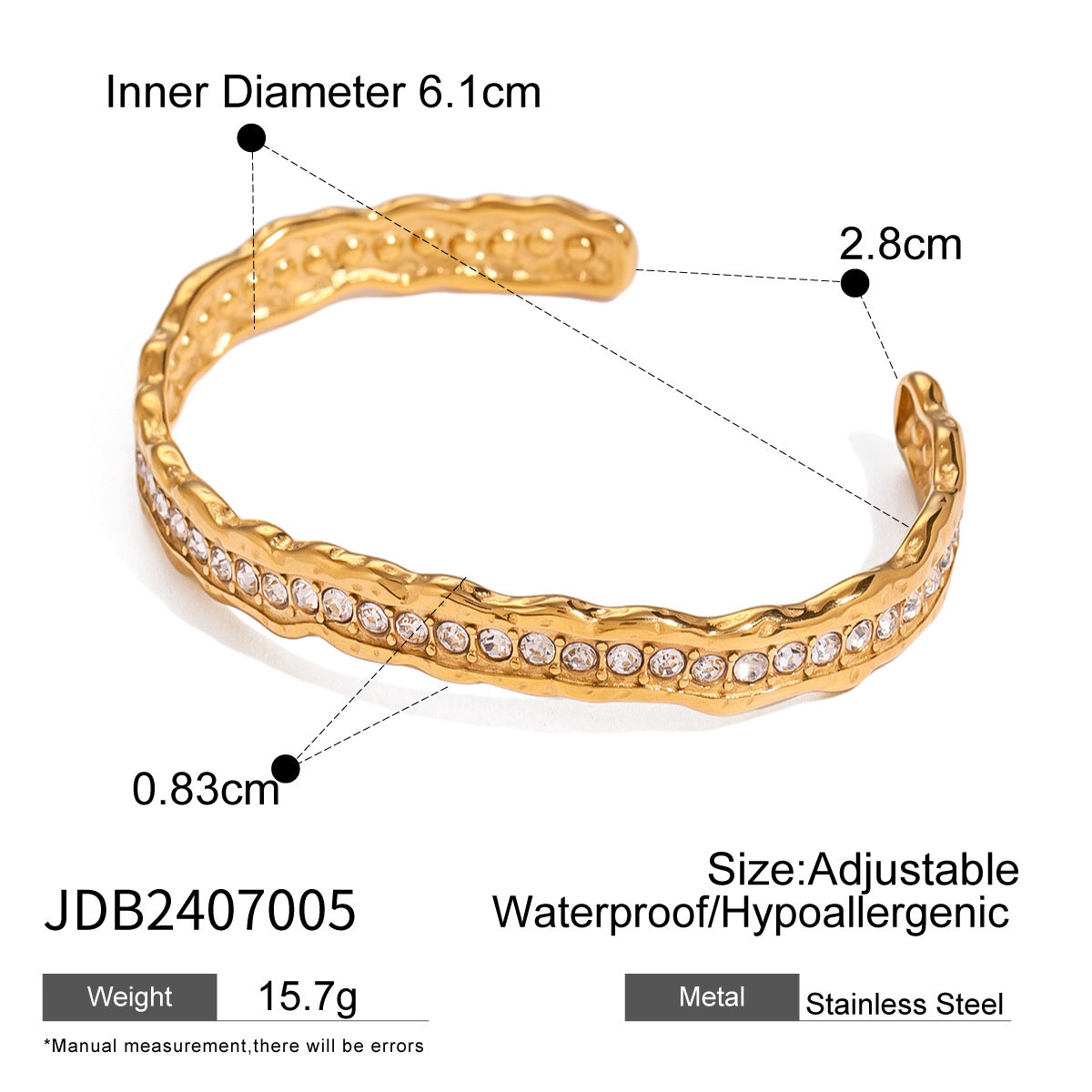 Stainless steel zircon open bracelet