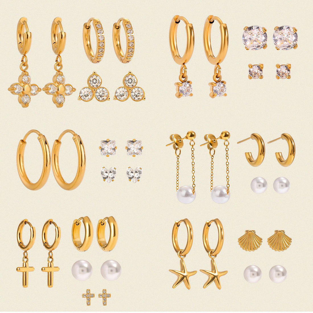 Three pairs of stainless steel zircon stud earrings