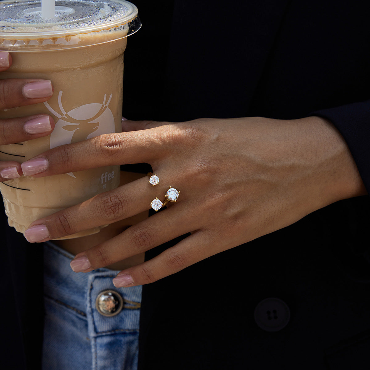 Titanium steel zircon open ring