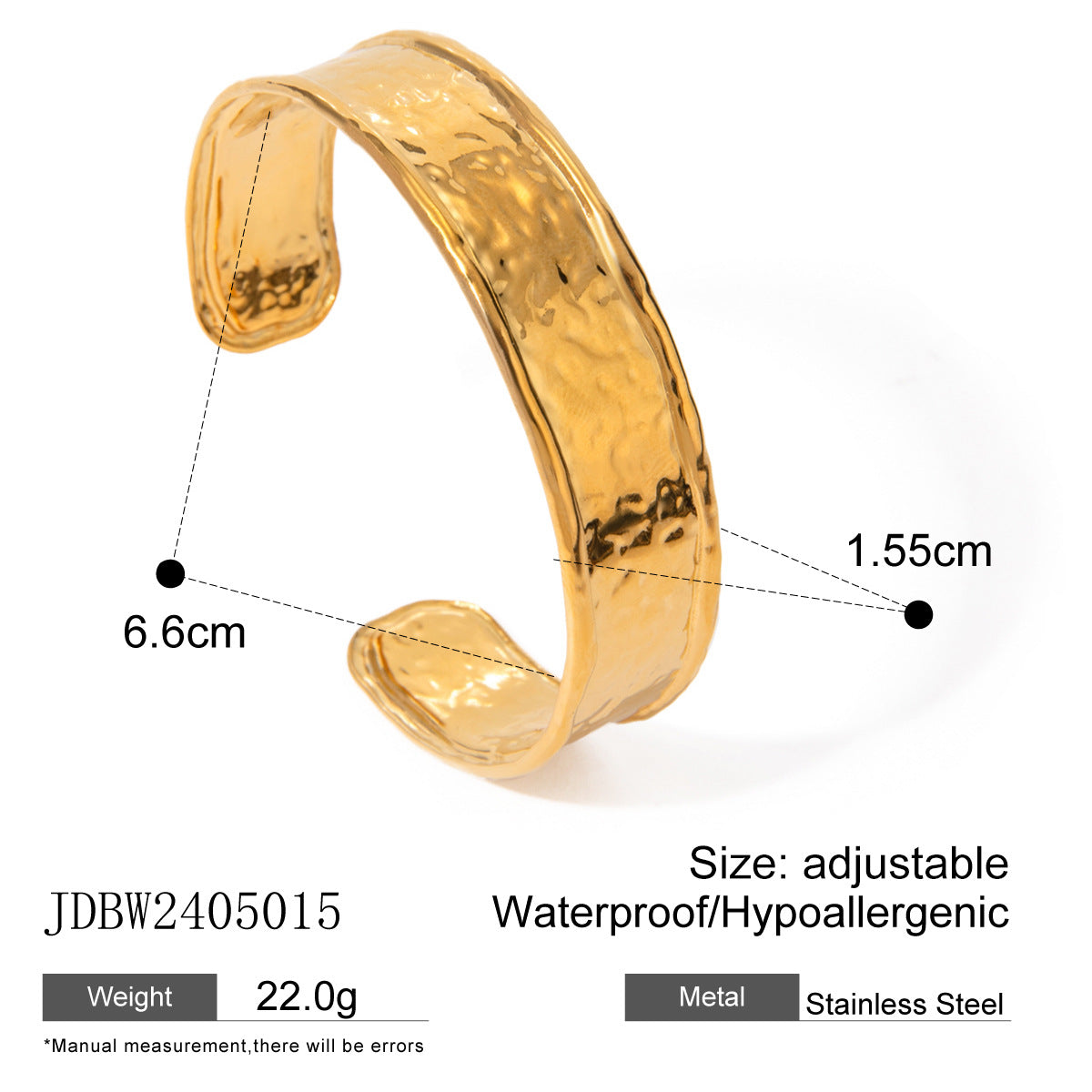 Stainless steel beating pattern wave opening bracelet