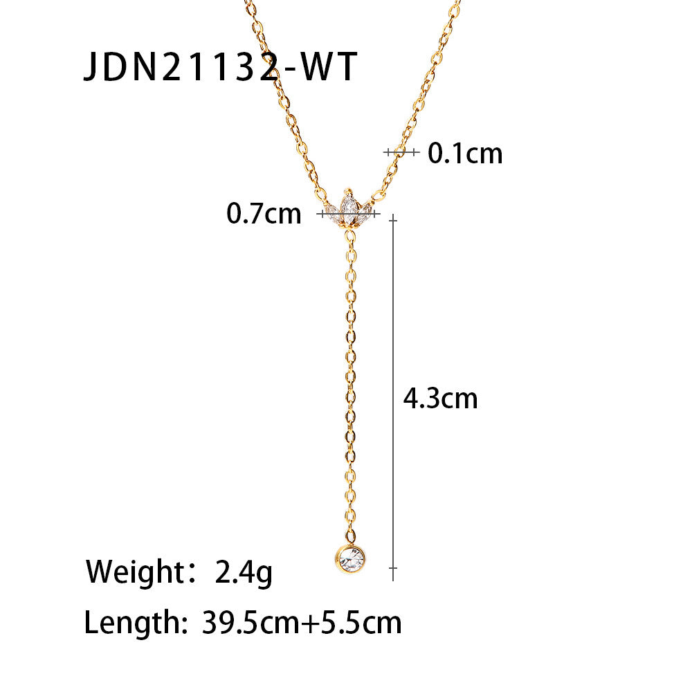 Stainless steel zircon y-shaped sweater chain necklace