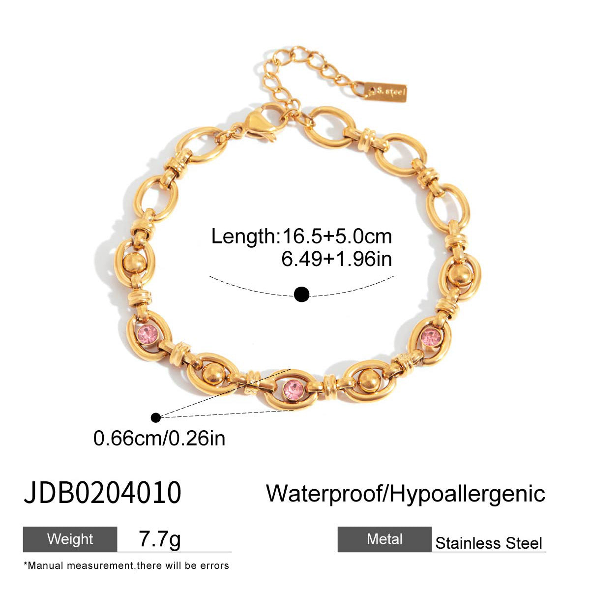 Stainless steel zircon bracelet
