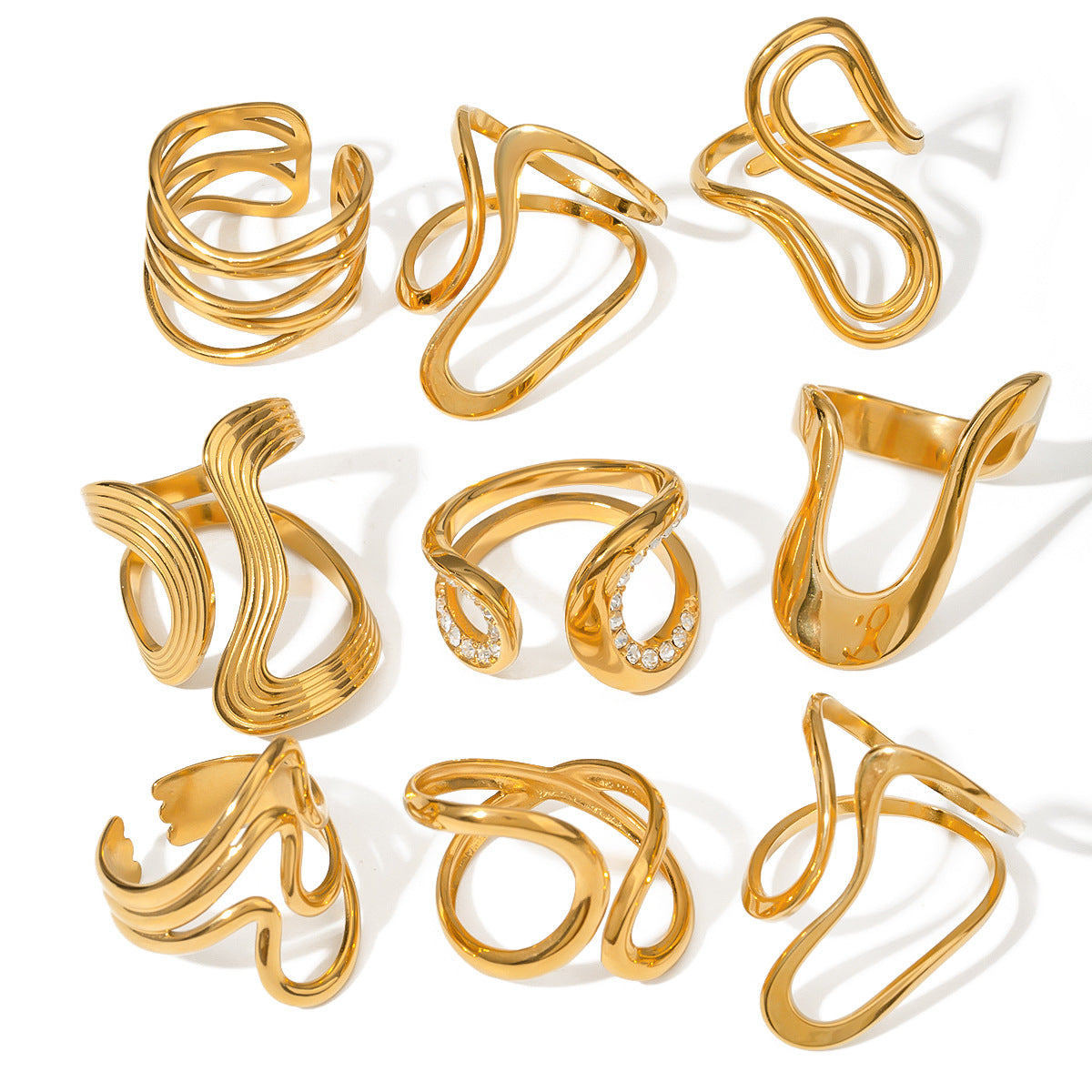Stainless steel gold exaggerated ring