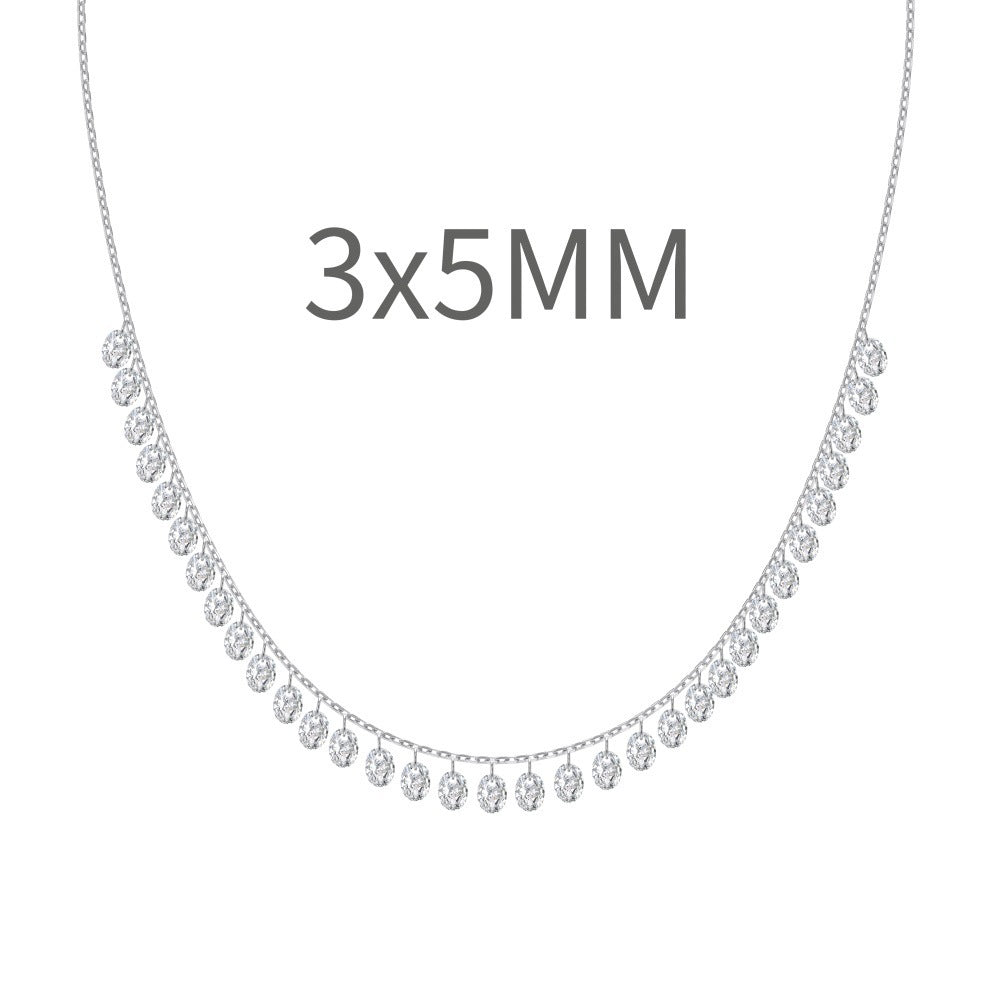 S925 Sterling Silver Tassel Oval Water Drop Wedding Necklace