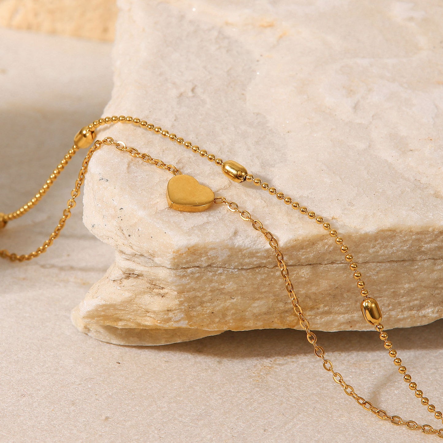 Titanium steel love oval bead double-layer anklet