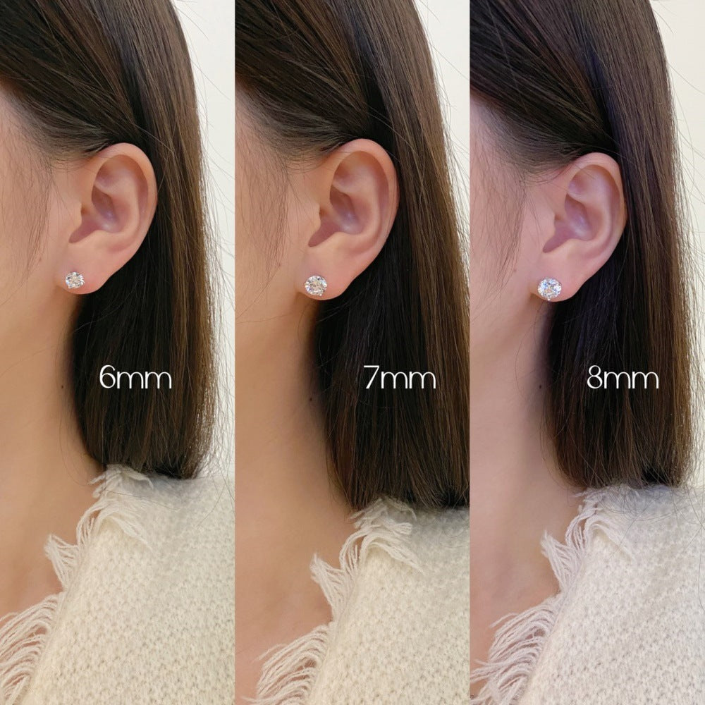 S925 Sterling Silver Wedding White Diamond Stud Earrings