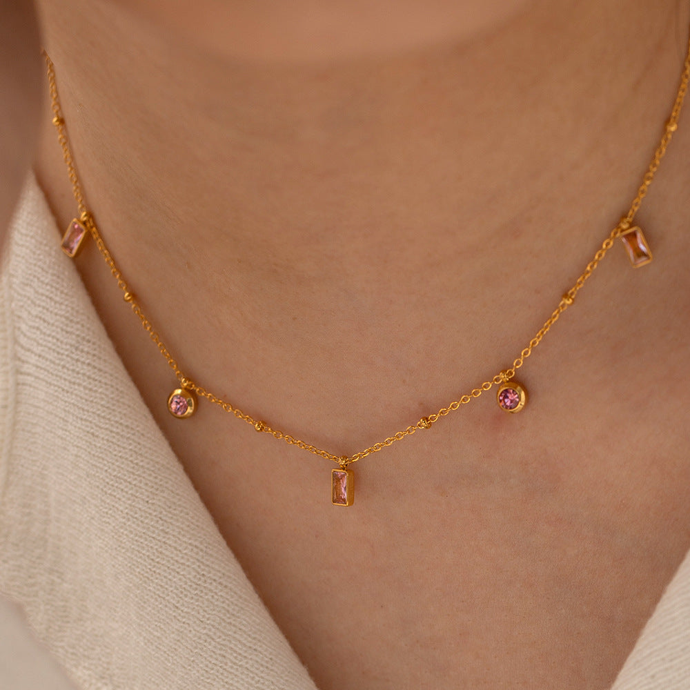 Square Pink Purple Round Pendant Bracelet Necklace