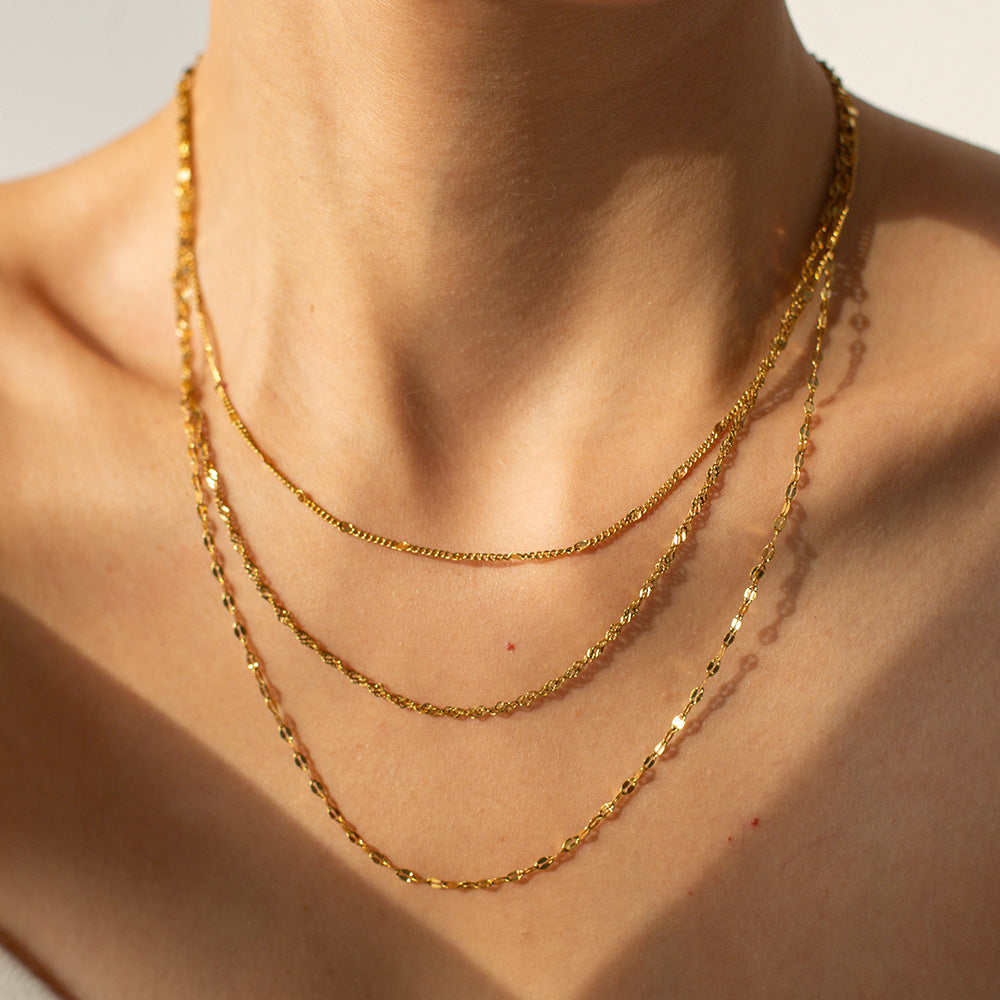 Three-layer stacked titanium steel necklace