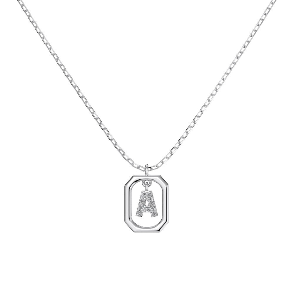 S925 Sterling Silver Hollow Pendant 26 Letter Necklace