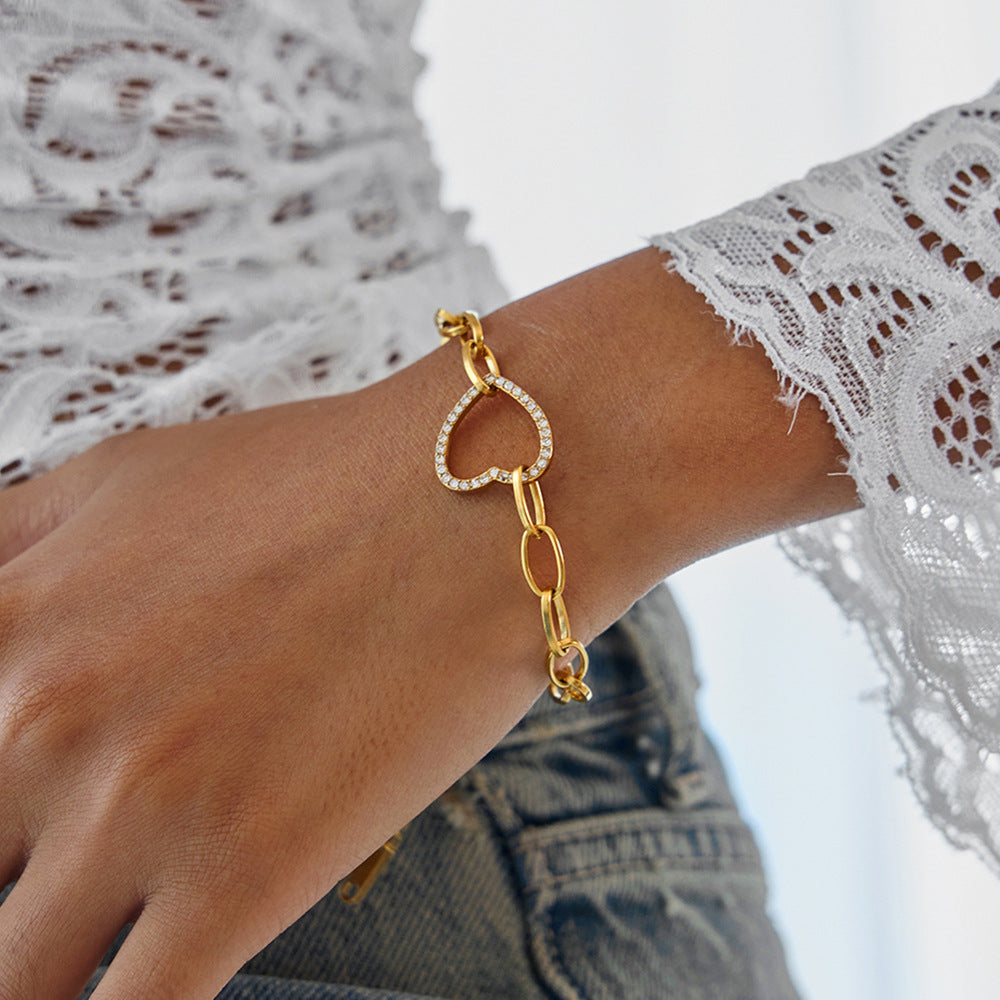 Stainless steel white rhinestone love bracelet