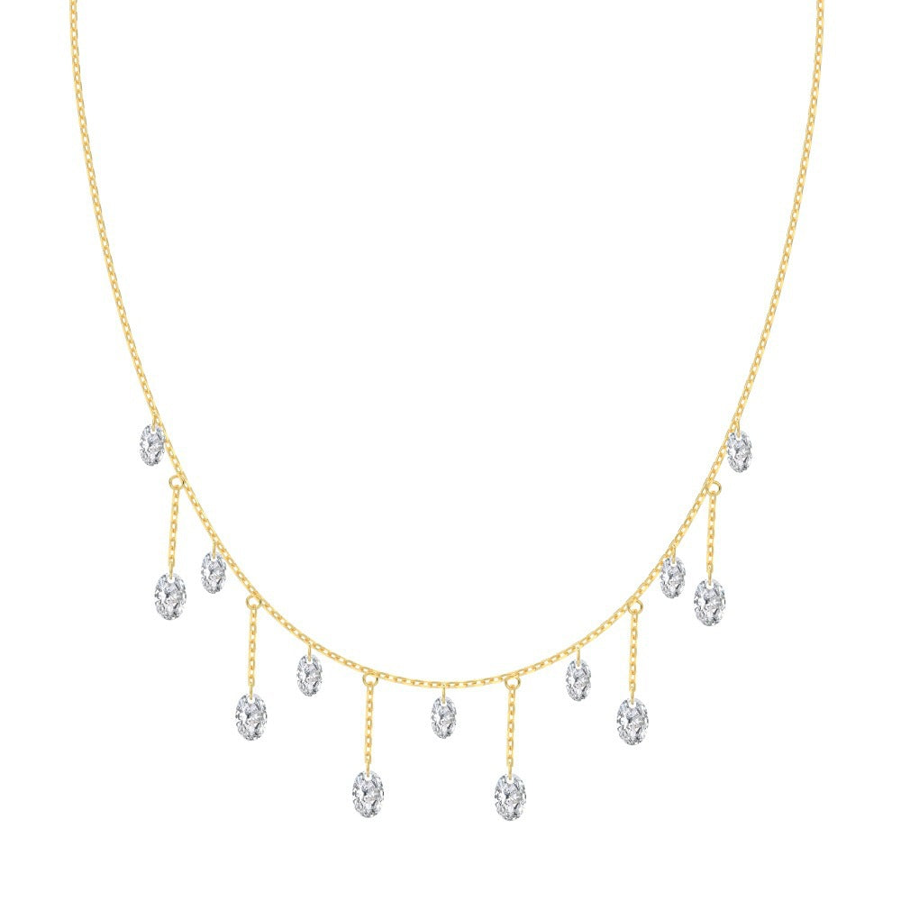 S925 Sterling Silver Tassel Oval Water Drop Wedding Necklace