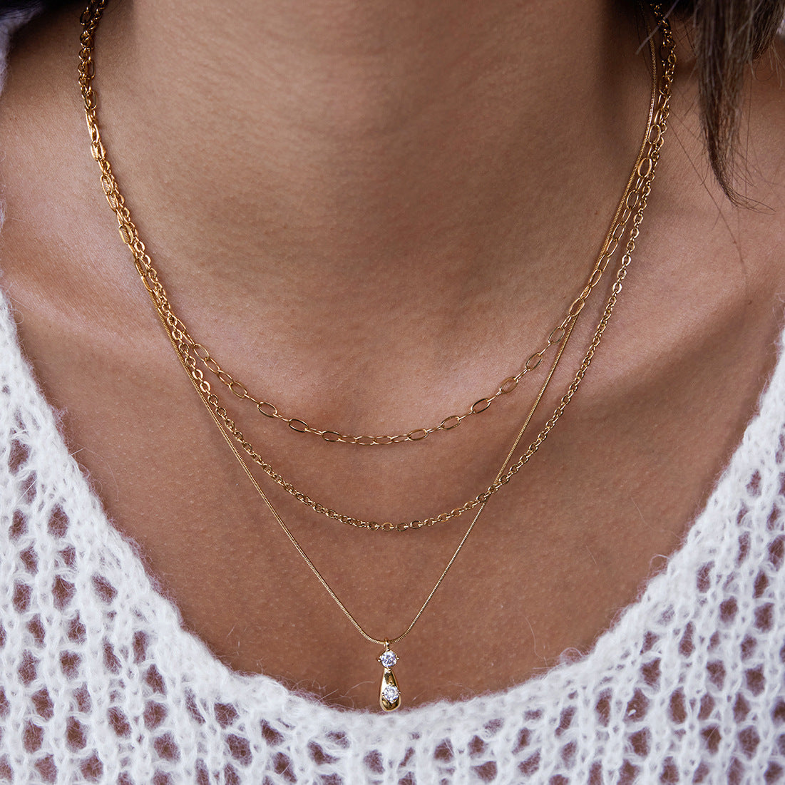 Titanium steel three-layer stacked necklace