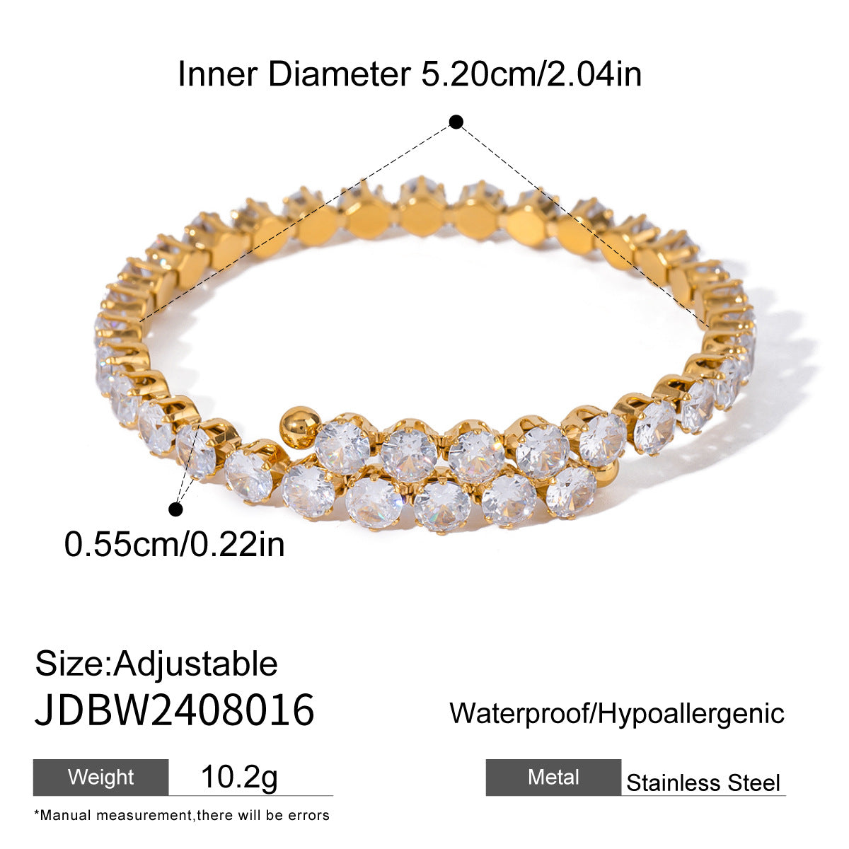 Stainless steel zircon bracelet open bracelet does not fade