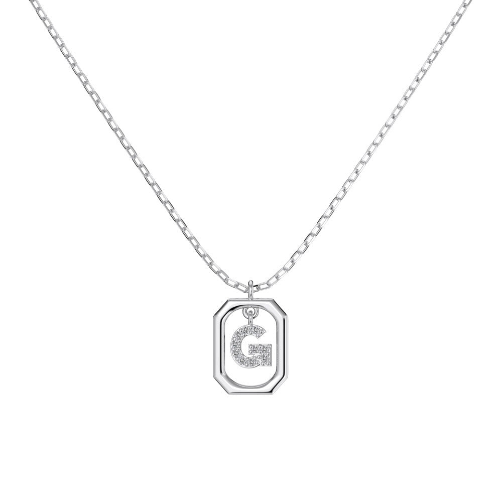 S925 Sterling Silver Hollow Pendant 26 Letter Necklace