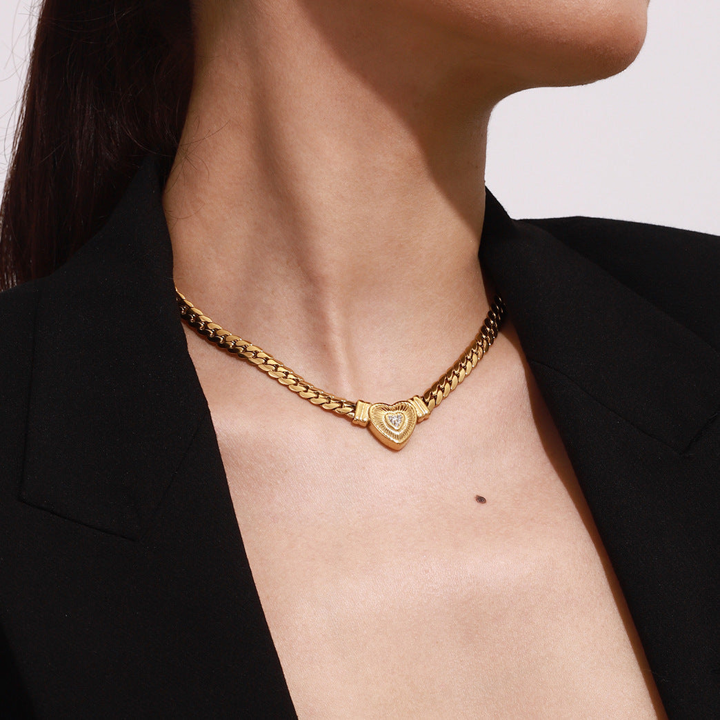Stainless steel love diamond collarbone chain necklace