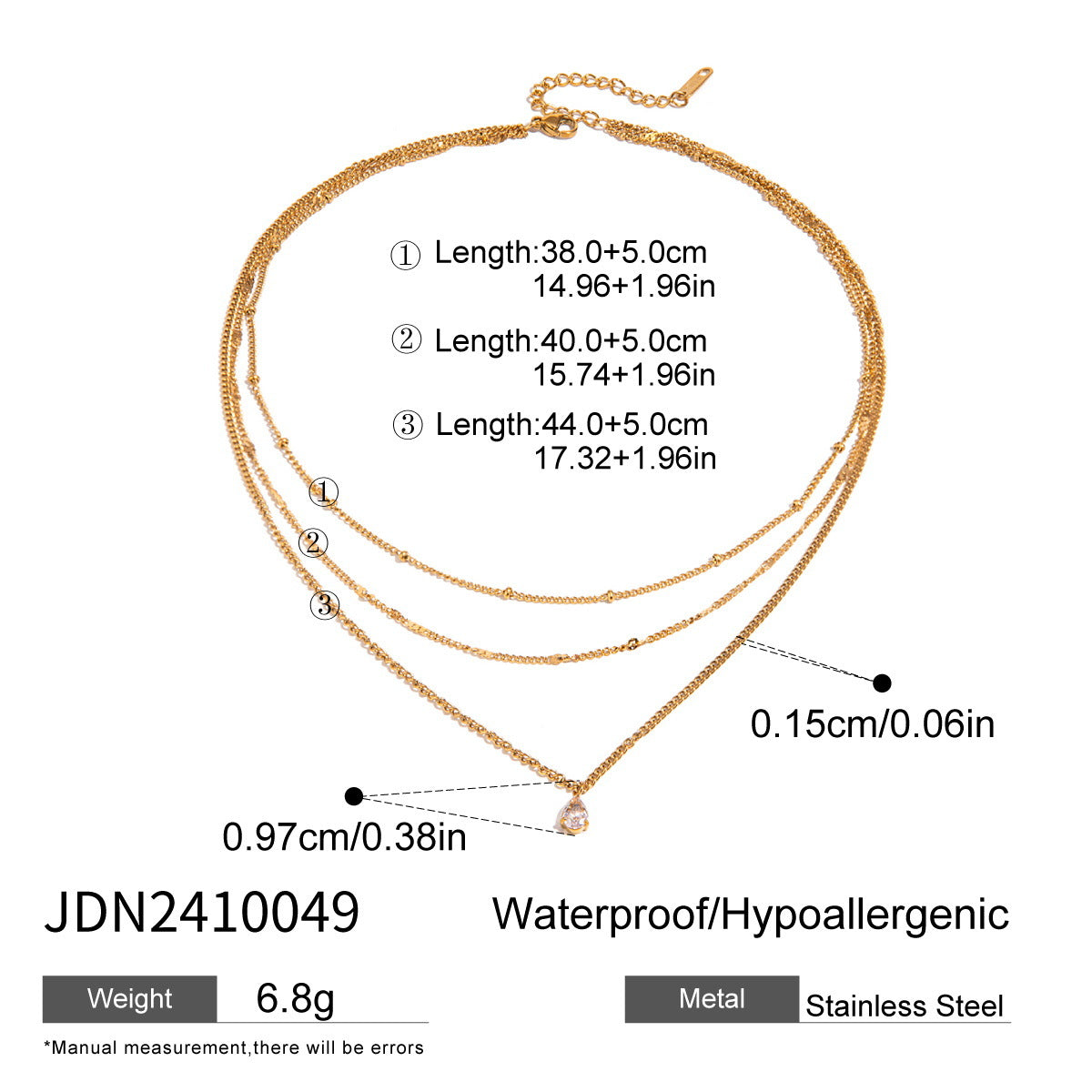 Stainless steel multi-layer gold bead necklace