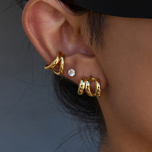 Stainless steel three-layer hollow earrings