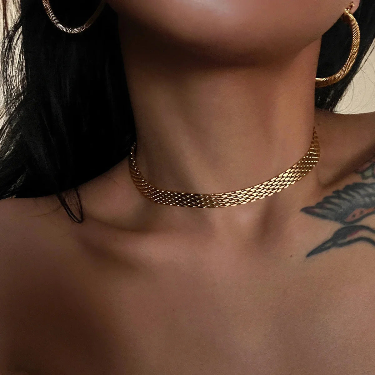 Plain ring titanium steel stacked necklace