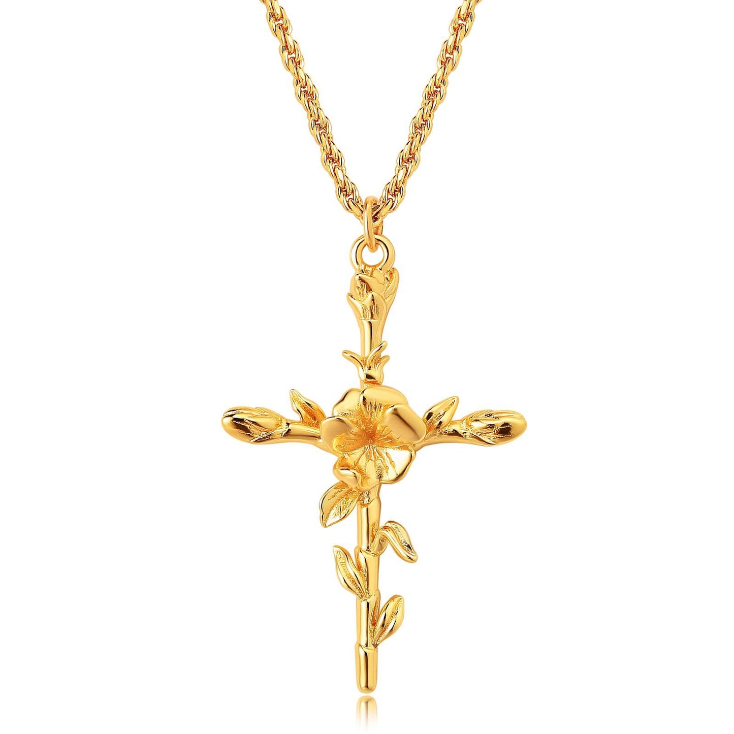 December Flower Cross Birth Flower Necklace