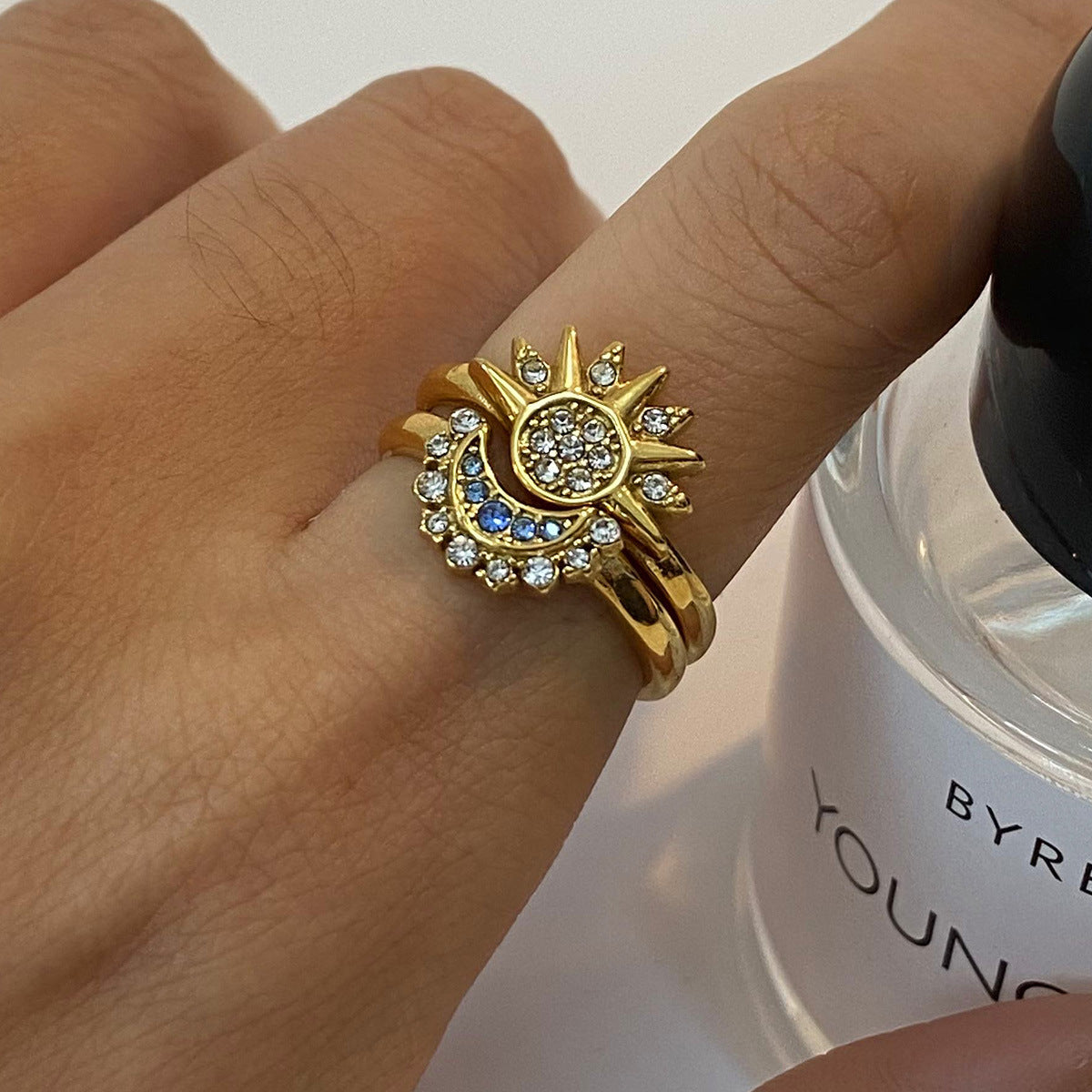 Stainless steel moon stacked ring