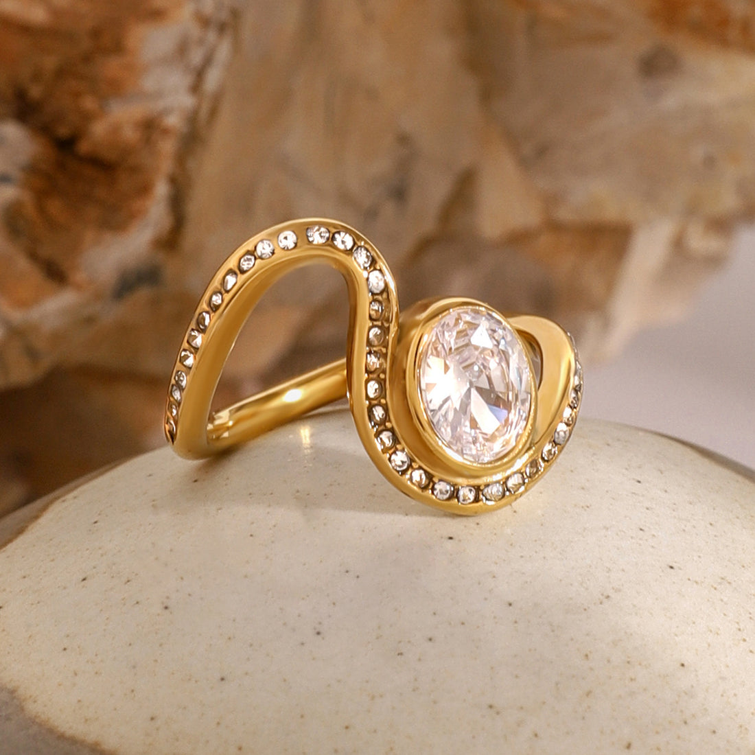 Stainless steel rhinestone irregular ring
