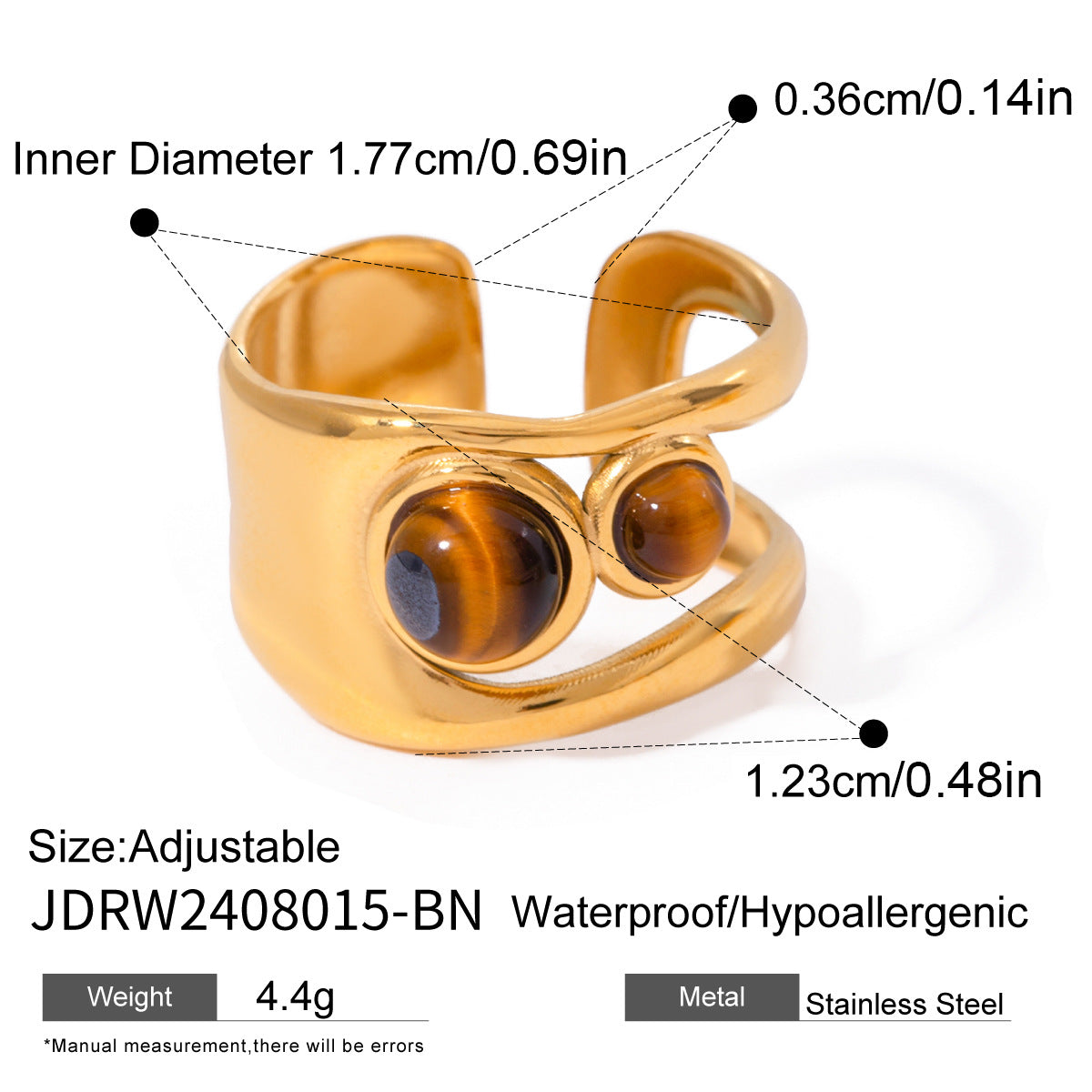 Stainless steel tiger's eye ring