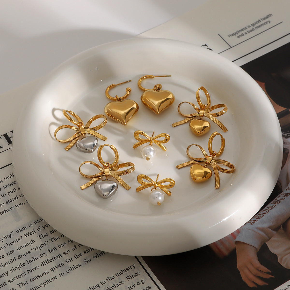 Stainless steel love bow stud earrings