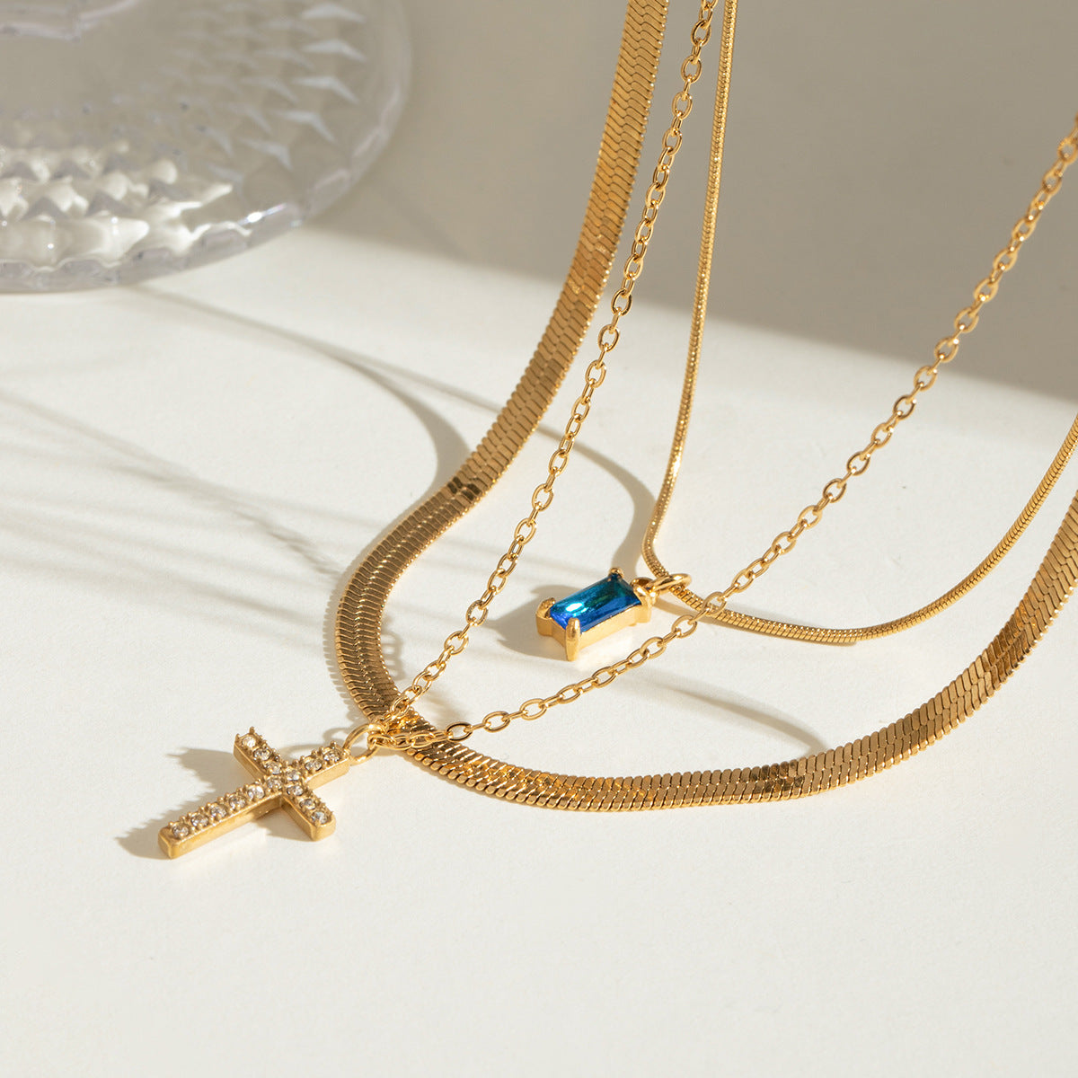 Stainless steel cross multi-layer necklace