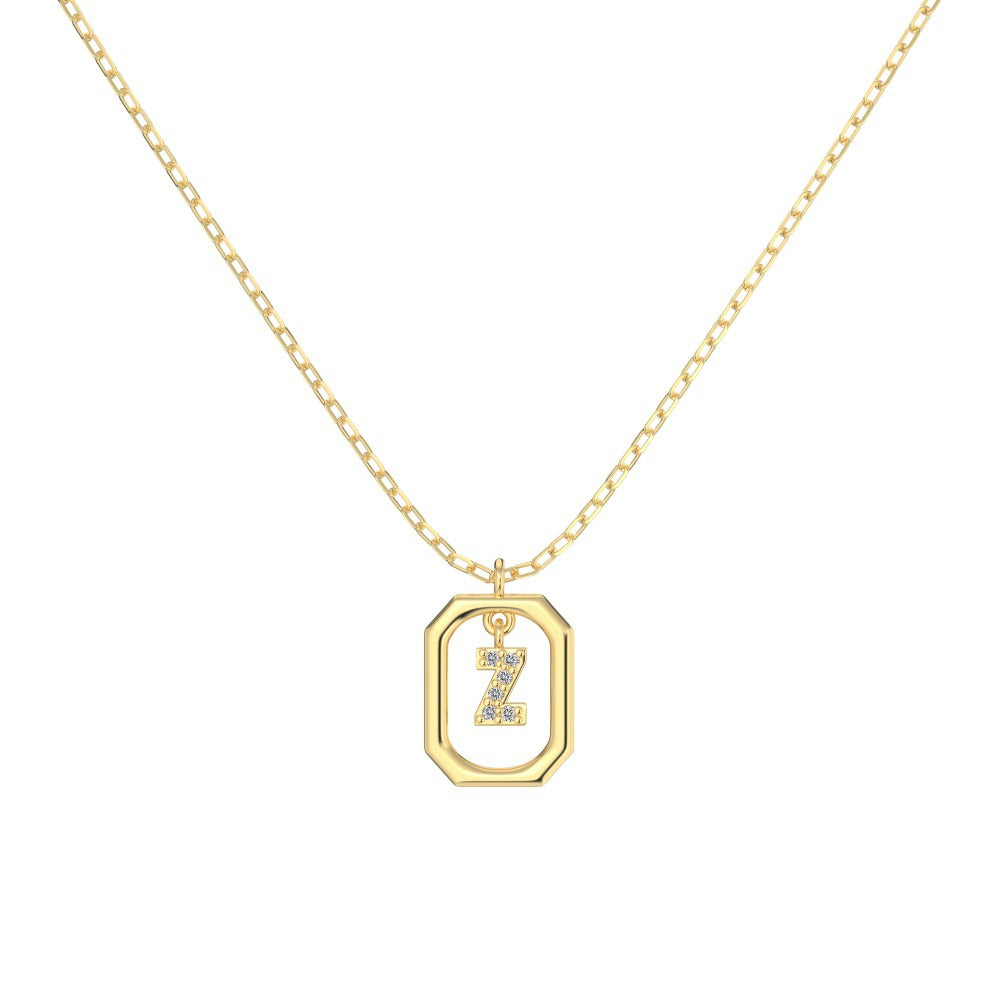 S925 Sterling Silver Hollow Pendant 26 Letter Necklace