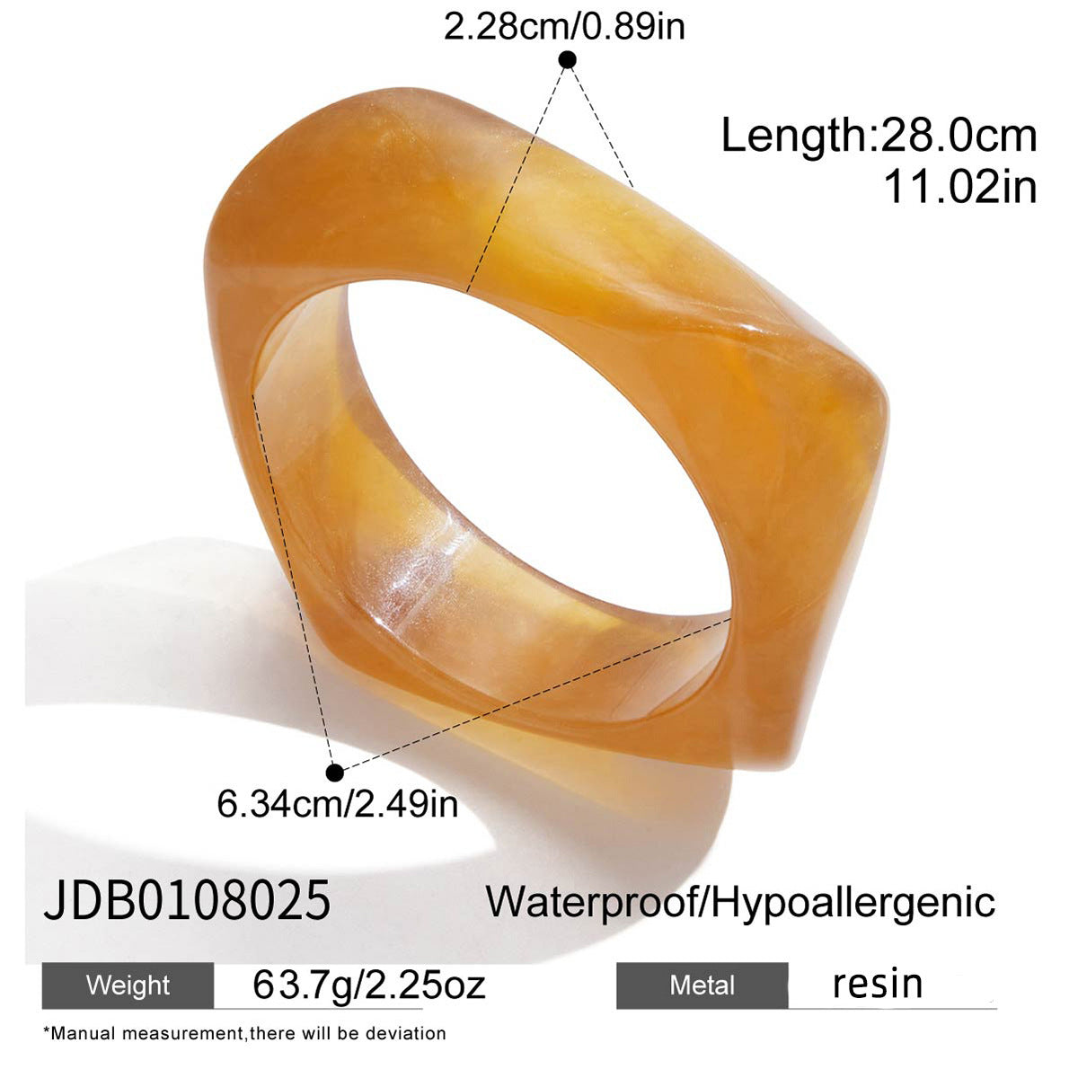 Irregular wide-sided resin bracelet
