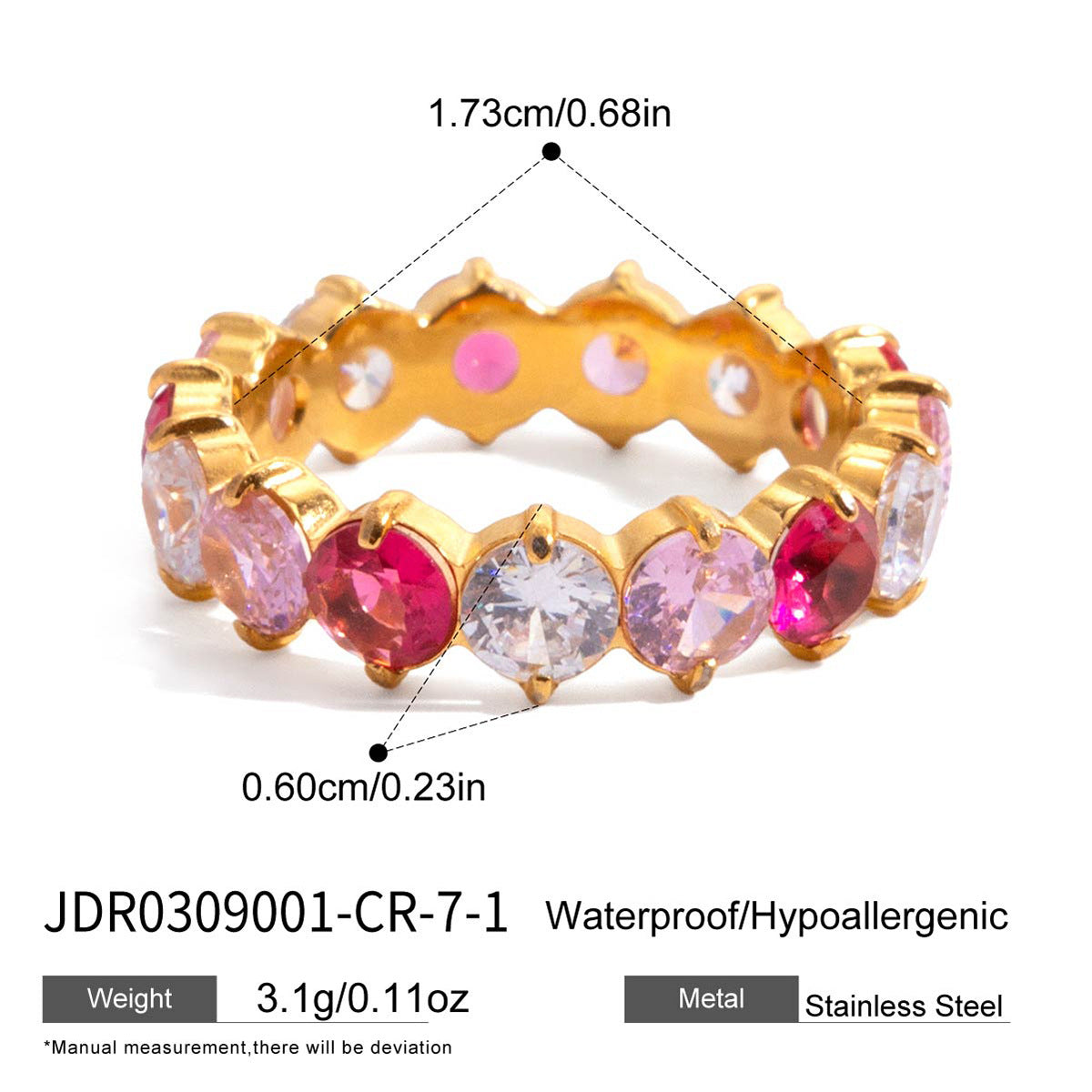 Titanium steel zircon ring does not fade.