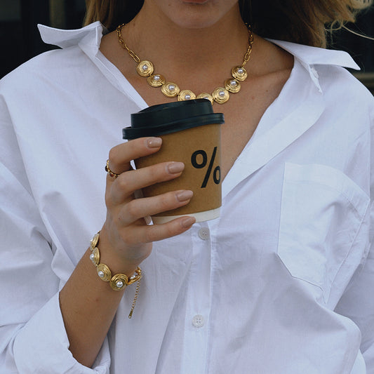 Titanium steel pearl necklace bracelet