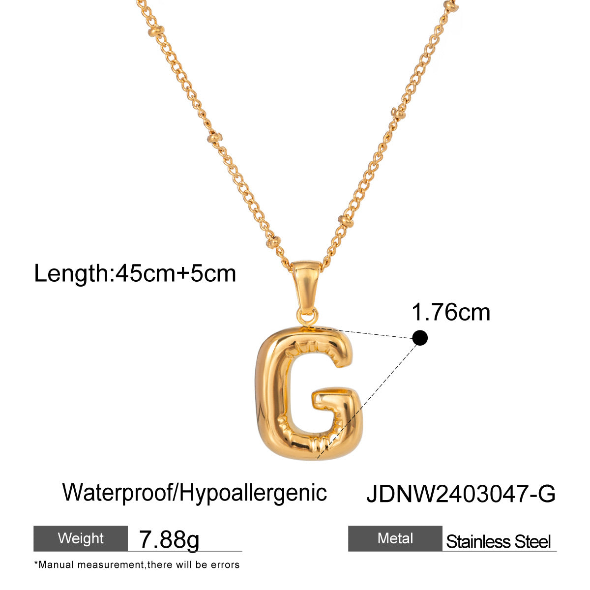 Stainless steel letter pendant necklace