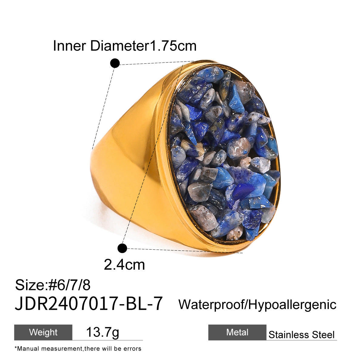 Stainless steel natural stone ring