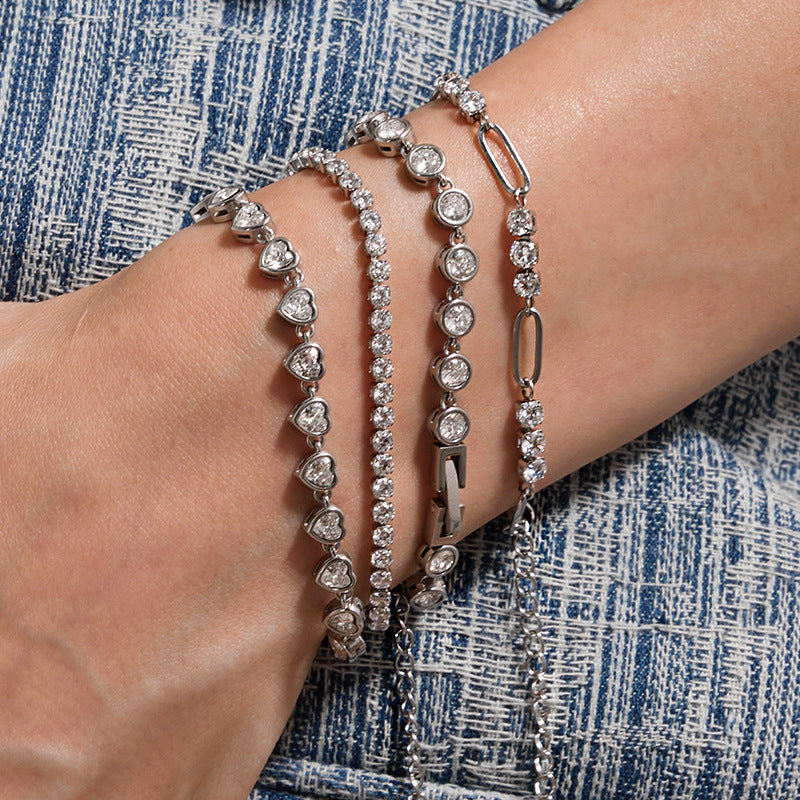 Stainless steel stacked zircon bracelet