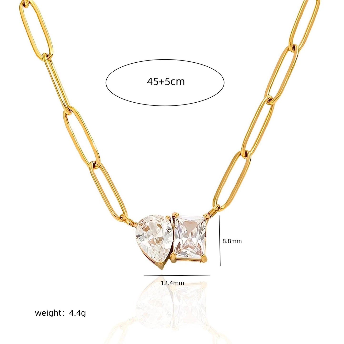 Pear-shaped square zircon necklace