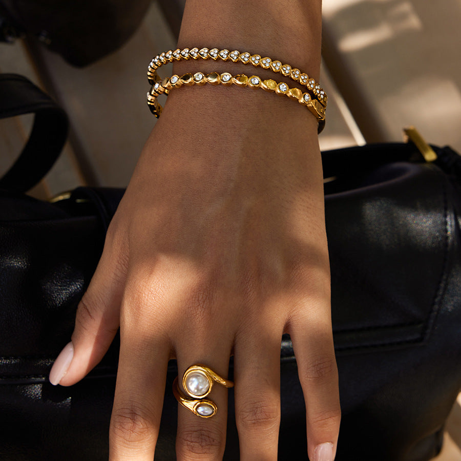 Rhinestone love titanium steel buckle bracelet