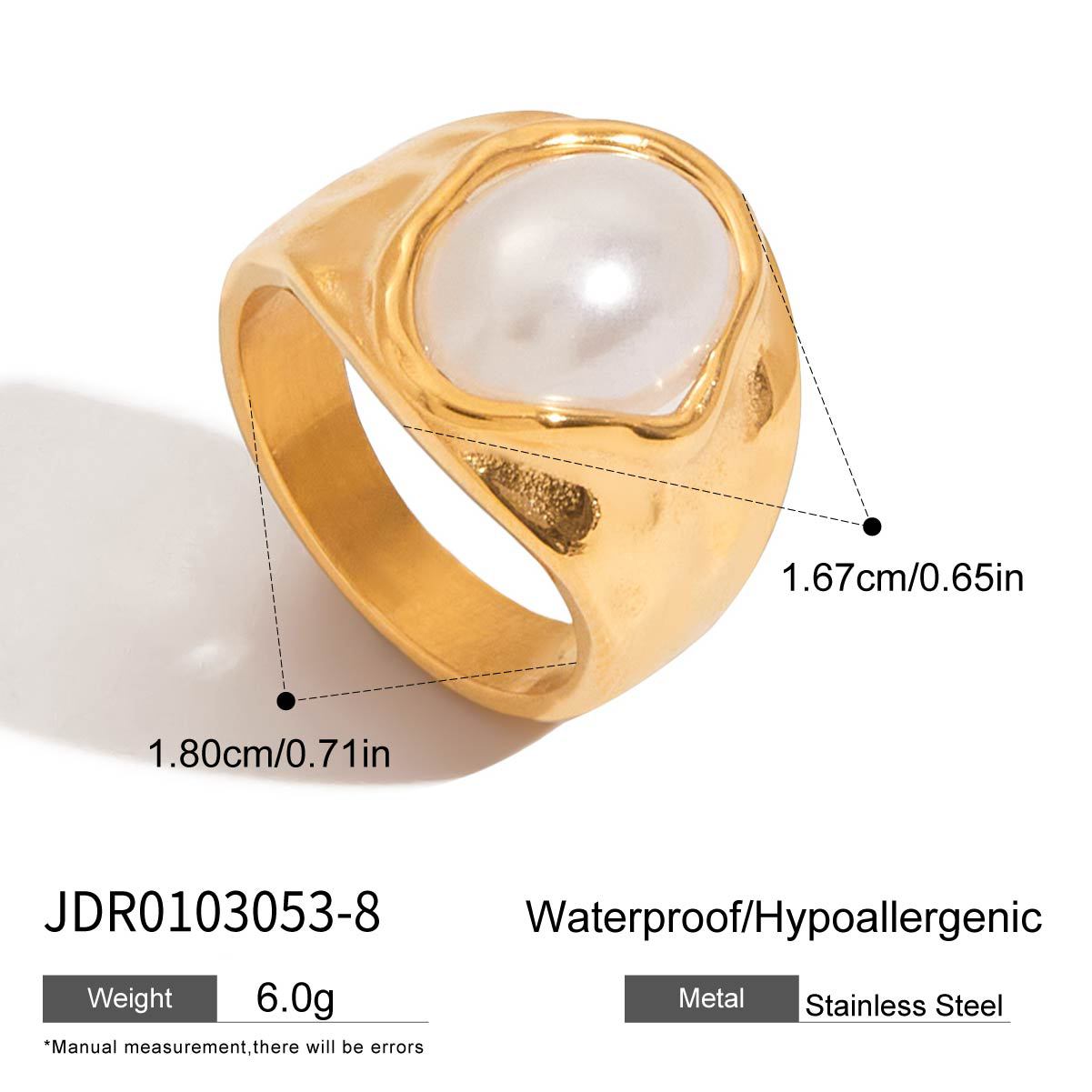 Stainless steel gold pearl ring