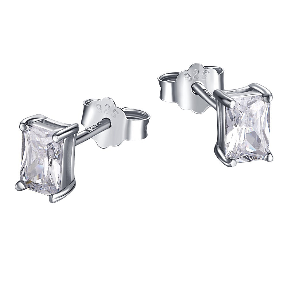 S925 Sterling Silver Wedding White Diamond Stud Earrings