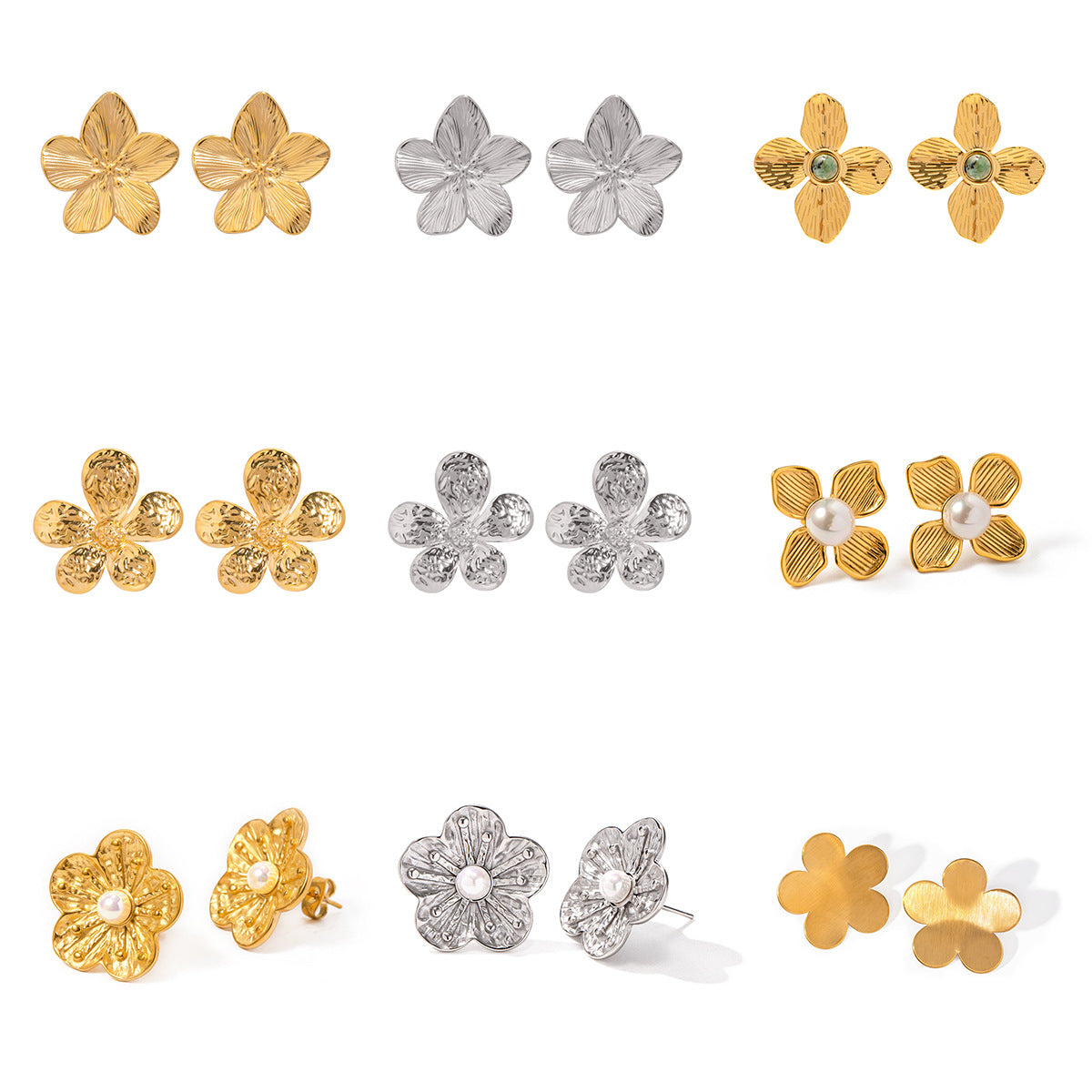 Stainless steel gold and silver flower earrings