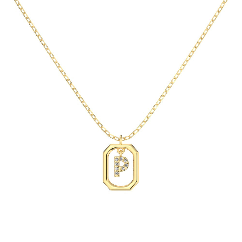 S925 Sterling Silver Hollow Pendant 26 Letter Necklace