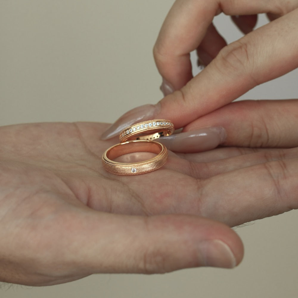 S925 Sterling Silver Plain Silver Male and Female Couple Ring-2