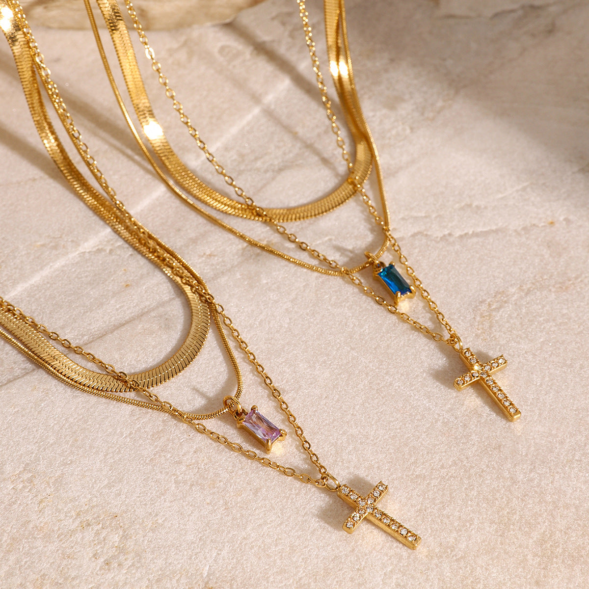 Three-layer clavicle chain stainless steel necklace