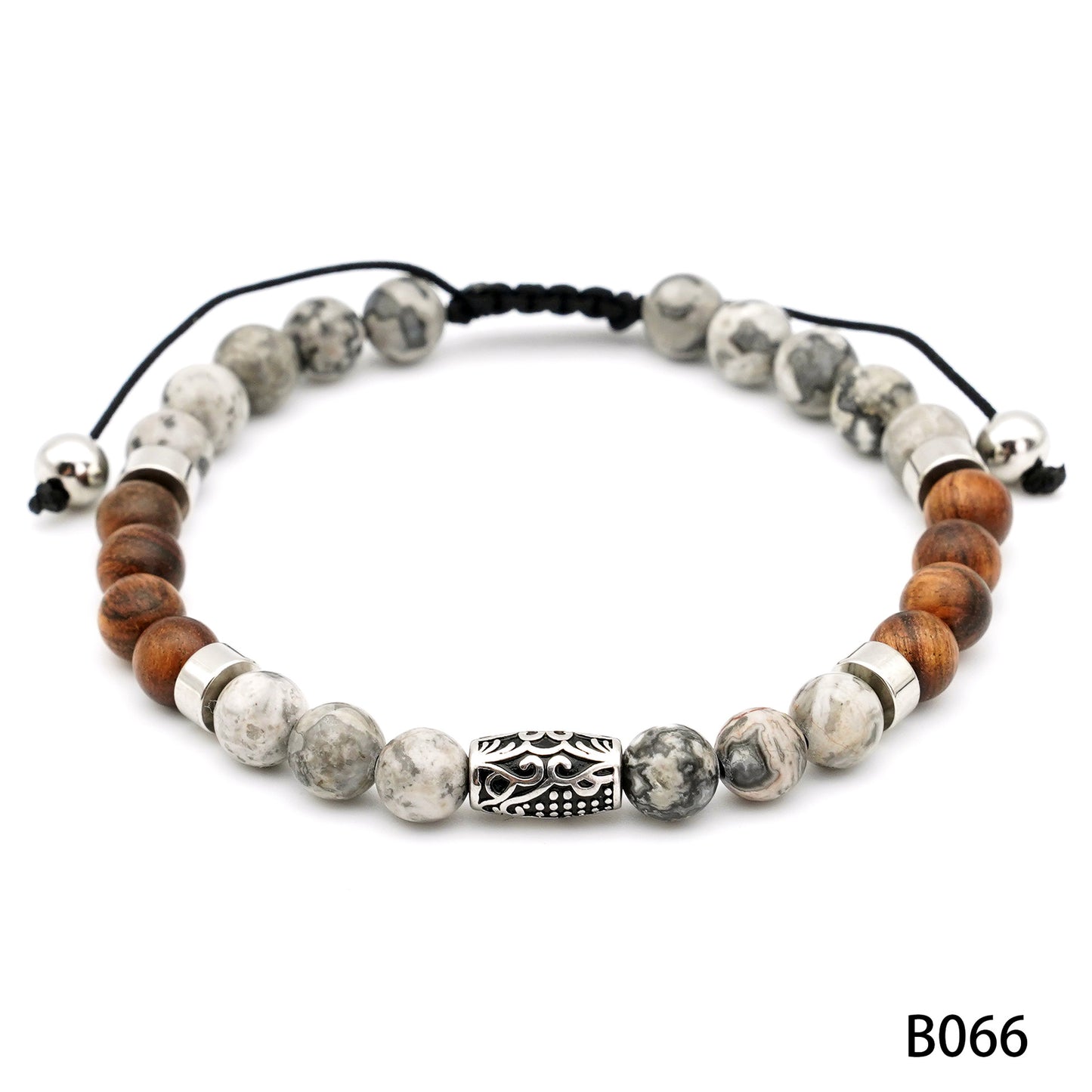 Men's beaded adjustable yellow tiger eye black agate map stone bracelet