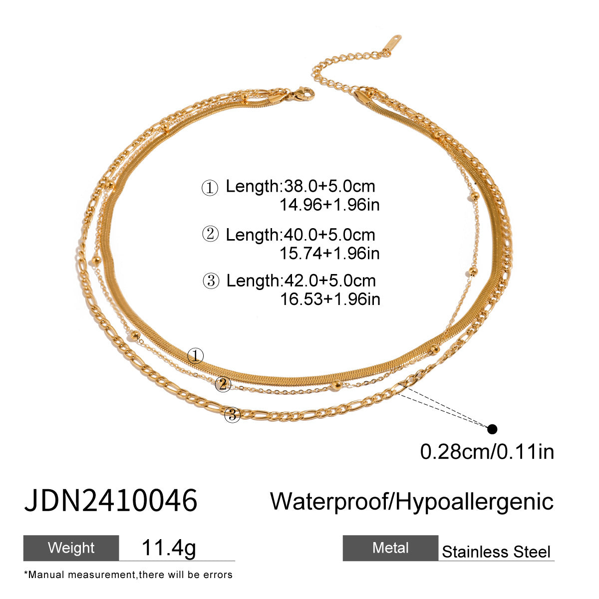 Three-layer stacked titanium steel necklace