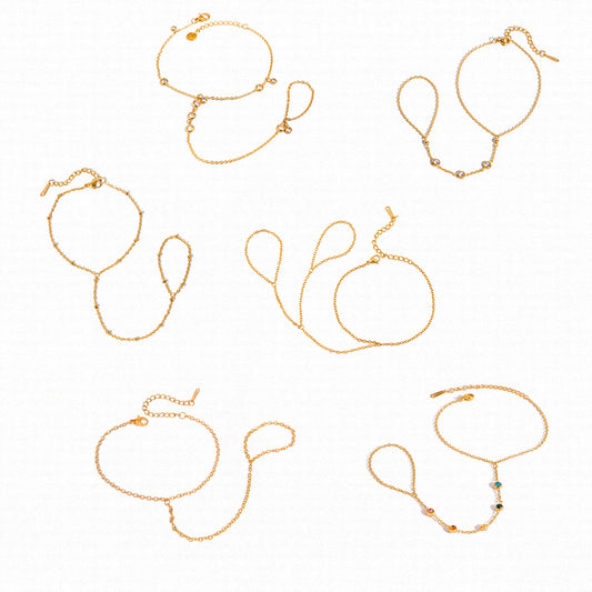 Stainless Steel Zircon Pearl Finger Bracelet