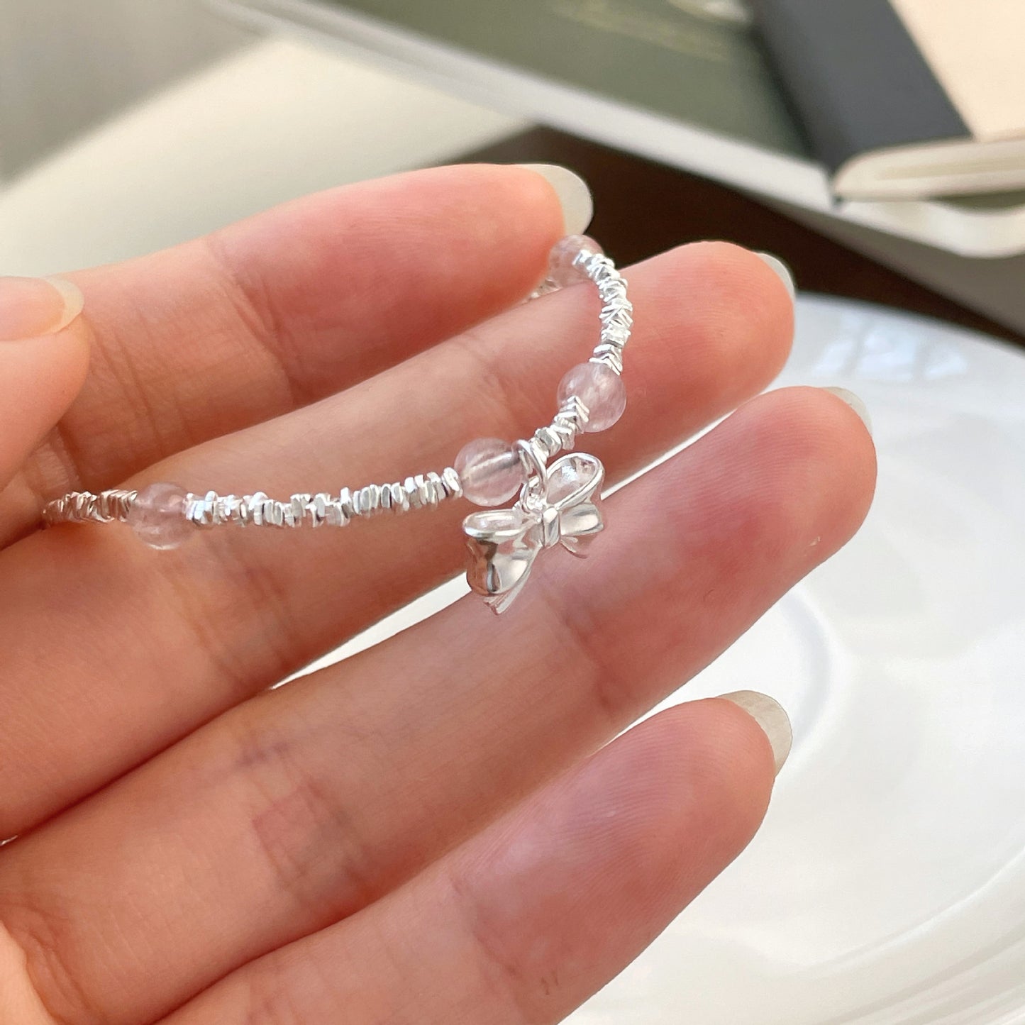 S925 Sterling Silver Crushed Silver Bow Bracelet