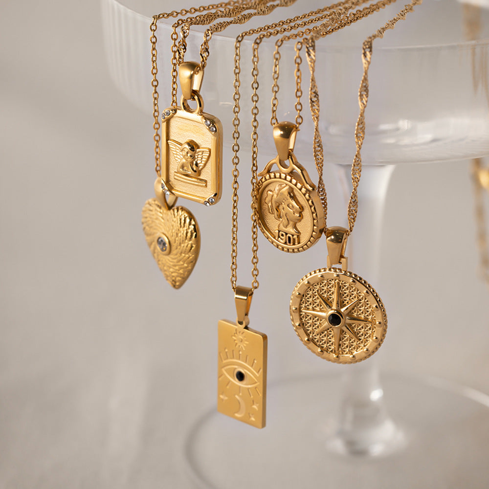 Coin round brand sweater chain necklace