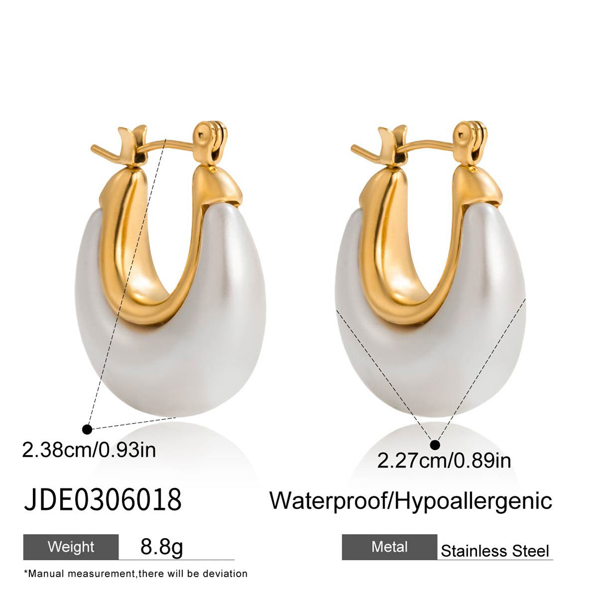 Stainless steel resin imitation pearl earrings